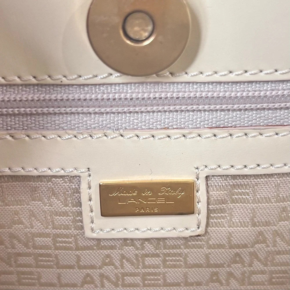 Lancel Paris Leather Ivory Handbag Satchel Shoulder Bag w/ Dust Bag - Picture 8 of 16